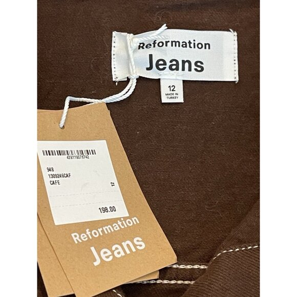 NWT Reformation Newman Brown Denim Button Front Mini Dress Long Sleeve Size 12 - Picture 9 of 13